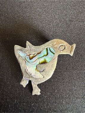 Vintage 925 sterling silver Mexican handmade abalone bird brooch